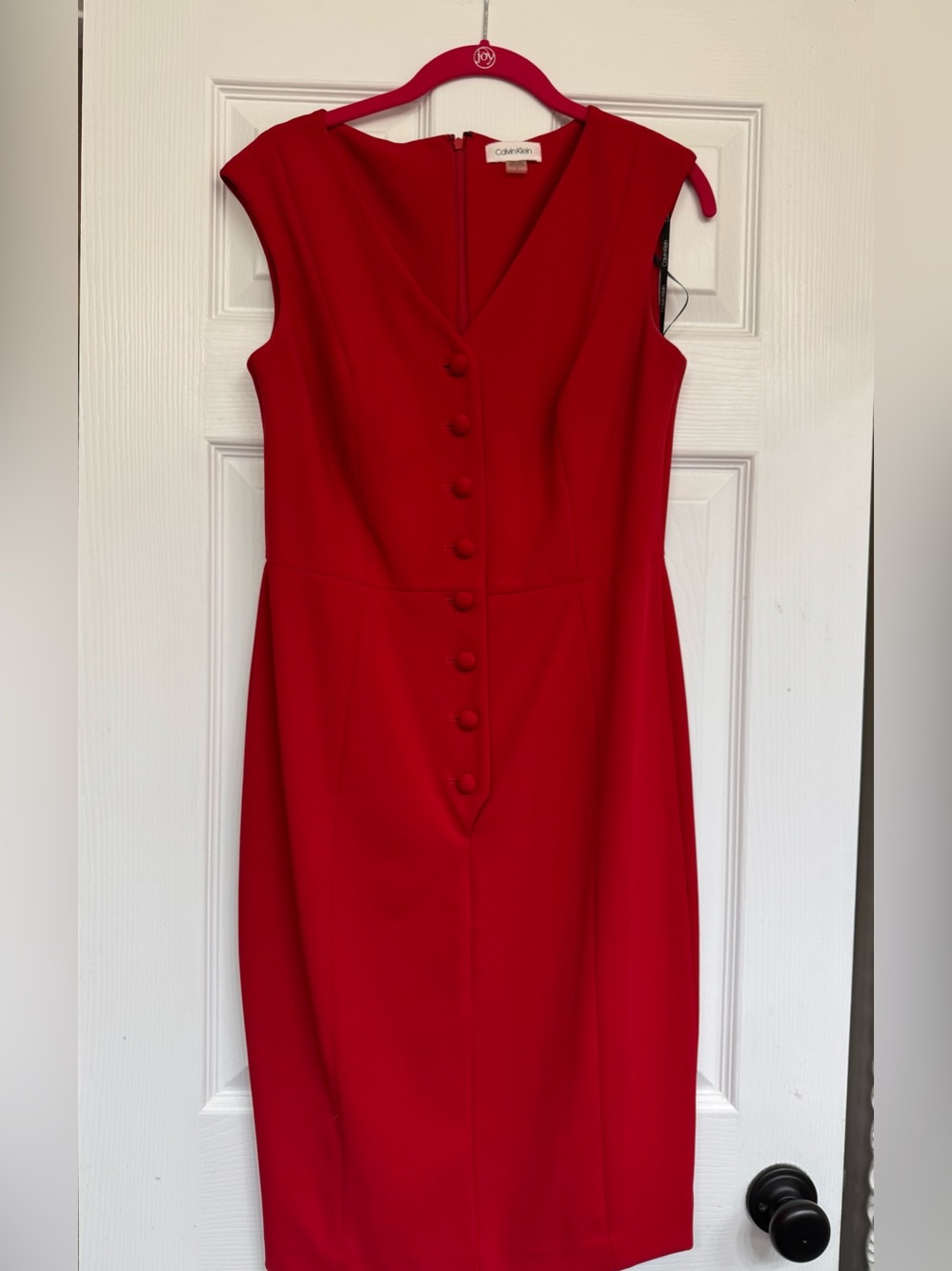 Calvin Klein Red Cap-Sleeve Sheath Dress 8